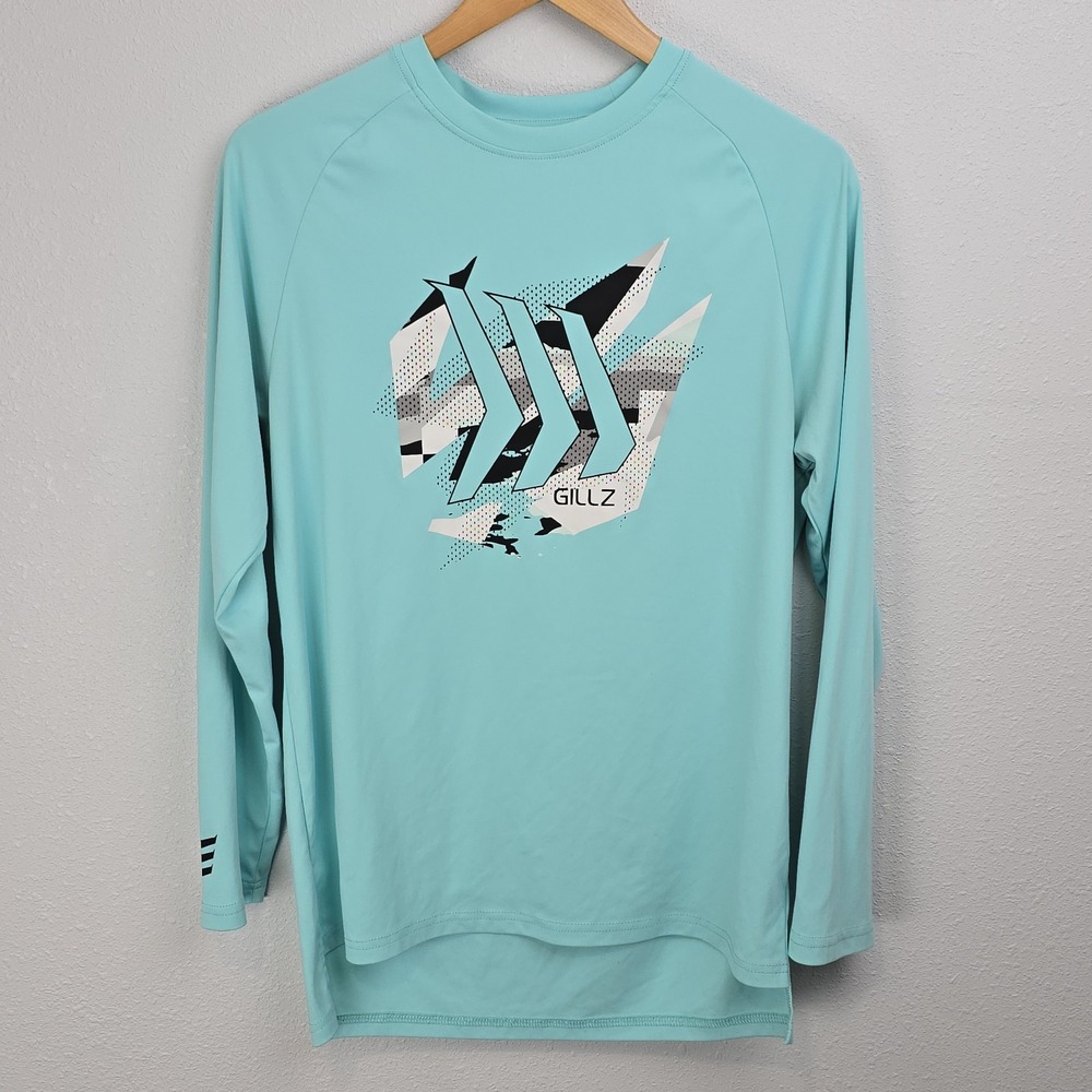 Gillz Men's Long-Sleeve Tech Shirt Size S – Light Blue/Teal‎ Performance Tee